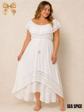 Sea Spice White Off Shoulder Boho Maxi Dress XL